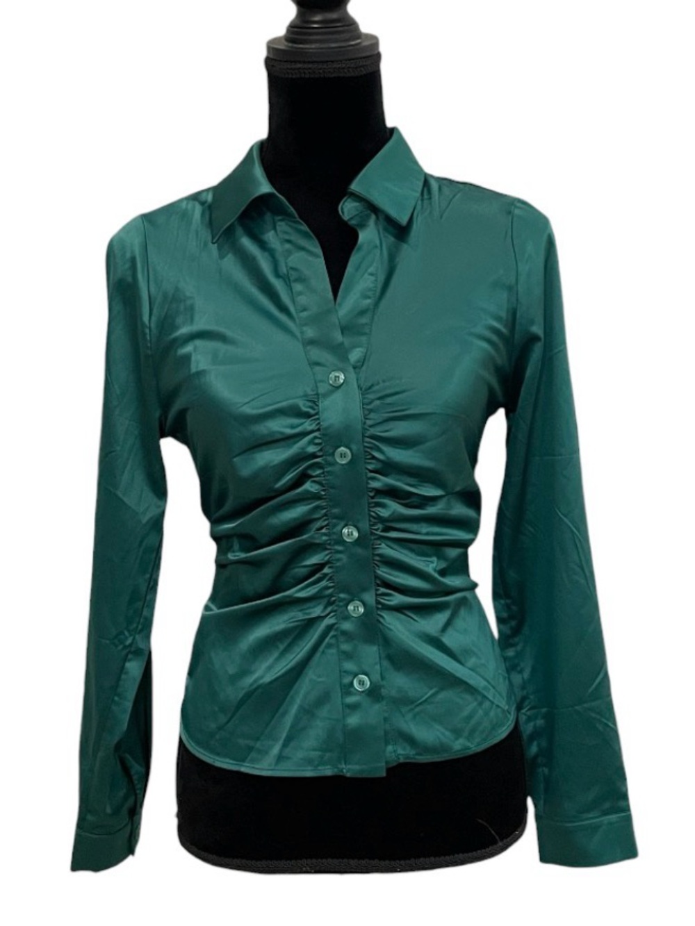 Sweet Rain Emerald Green Gathered Front Button-Down Shirt